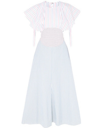 Rosie Assoulin Cutout Striped Cotton Poplin Midi Dress