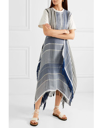 JW Anderson Fringed Asymmetric Cotton Jersey And Striped Gauze Midi Dress