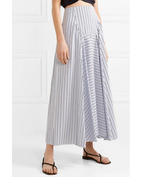 Rosetta Getty Pleated Striped Cotton Poplin Maxi Skirt