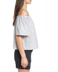 AG Jeans Ag Sylvia Off The Shoulder Stripe Linen Twill Top