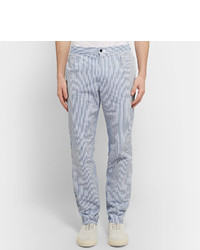 Camoshita Striped Cotton And Silk Blend Seersucker Trousers