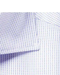 Ermenegildo Zegna Blue Slim Fit Cutaway Collar Broken Pinstriped Cotton Shirt