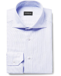 Ermenegildo Zegna Blue Slim Fit Cutaway Collar Broken Pinstriped Cotton Shirt