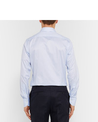 Canali Blue Slim Fit Pinstriped Cotton Poplin Shirt