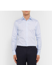 Canali Blue Slim Fit Pinstriped Cotton Poplin Shirt