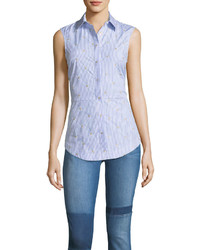 Derek Lam 10 Crosby Embroidered Striped Sleeveless Lace Up Back Poplin Shirt