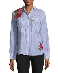 Rails Frances Striped Button Front Shirt W Rose Embroidery