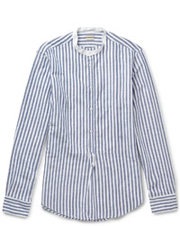 Massimo Alba Kos Grandad Collar Striped Linen And Cotton Blend Shirt