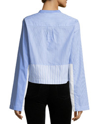 Derek Lam 10 Crosby Long Sleeve Button Front Mixed Stripe Tuxedo Shirt