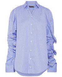 Y/Project Oversized Striped Cotton Poplin Shirt Light Blue