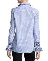 Tory Burch Paige Ombre Striped Embroidered Button Front Shirt