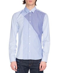 Kenzo Pieced Stripe Cotton Shirt Light Blue
