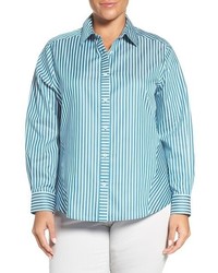 Foxcroft Plus Size No Iron Sateen Stripe Shirt