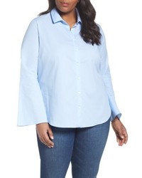 Sejour Plus Size Stripe Bell Sleeve Poplin Shirt