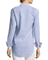 Burberry Striped Stand Collar Shirt With Pintucked Front