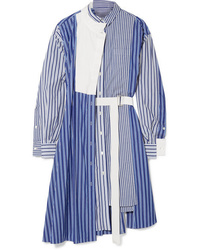Sacai Asymmetric Striped Cotton Poplin And Piqu Dress