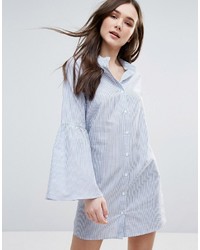 Influence Flared Sleeve Cotton Stripe Shirt Dress