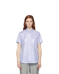 Comme Des Garcons SHIRT Blue And White Laminated Finish Stripe Shirt