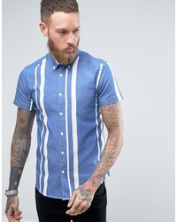 Wrangler 1 Pocket Down Shirt Short Sleeve Striped Limoges Blue