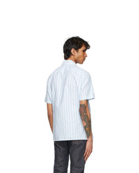 Isaia Blue And White Camp Collar Short Sleeve Shirt