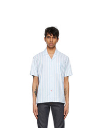 Isaia Blue And White Camp Collar Short Sleeve Shirt