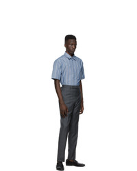 Dunhill Blue Poplin Striped Short Sleeve Shirt