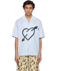 Palm Angels Blue White Pieced Heart Short Sleeve Shirt