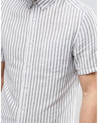 Asos Brand Shirt With Blue Vertical Stripe In Short Sleeve In Regular Fit