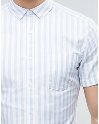 Asos Brand Skinny Striped Shirt In Blue With Short Sleeves