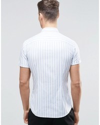 Asos Brand Skinny Striped Shirt In Blue With Short Sleeves