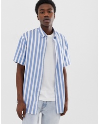 Weekday Jacob Short Sleeve Shirt In Light Blue Stripe
