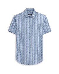 Bugatchi Ooohcotton Tech Stripe Knit Short Sleeve Button Up Shirt