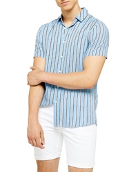 Topman Short Sleeve Stripe Slim Fit Shirt