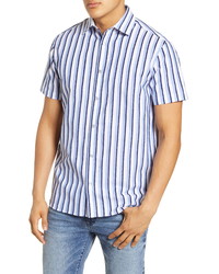 KARL LAGERFELD PARIS Slim Fit Stripe Short Sleeve Button Up Cotton Shirt