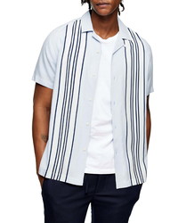 Topman Stripe Short Sleeve Button Up Bowling Shirt