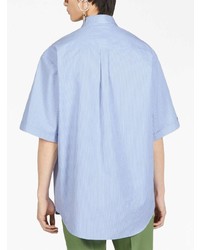 Gucci Striped Logo Embroidered Cotton Shirt