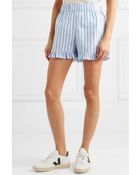 Ganni Swimton Ruffled Striped Cotton Shorts