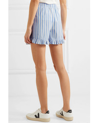 Ganni Swimton Ruffled Striped Cotton Shorts