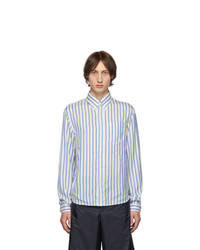 Light Blue Vertical Striped Silk Long Sleeve Shirt