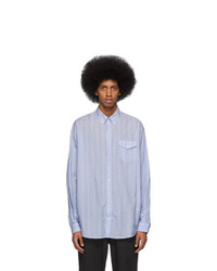 Schnaydermans Blue And White Cotton Silk Stripe Shirt