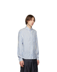 Prada Blue And White Silk Striped Shirt