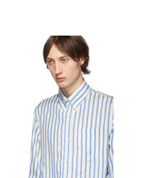Prada Blue And White Silk Striped Shirt