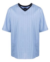 Light Blue Vertical Striped V-neck T-shirt