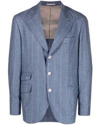 Light Blue Vertical Striped Wool Blazer