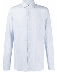 Light Blue Vertical Striped Wool Long Sleeve Shirt