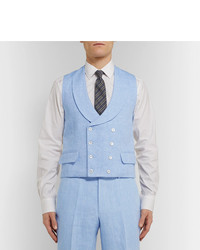 Favourbrook Sky Blue Double Breasted Linen Waistcoat