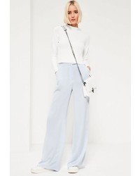 Missguided Crepe Wide Leg Trousers Blue