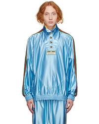 Gucci Blue Shiny Jersey Web Sweatshirt