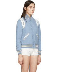 Saint Laurent Blue Wool Teddy Bomber Jacket