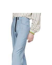 Kenzo Blue Pleated Meto Straight Cut Trousers